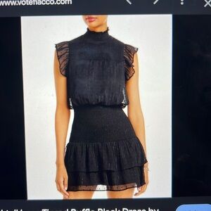 Aqua ruffle short sleeve smocked mini black dress